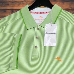 NEW Tommy Bahama Emfielder Polo Shirt Mens Large Fairway Mist Green Striped